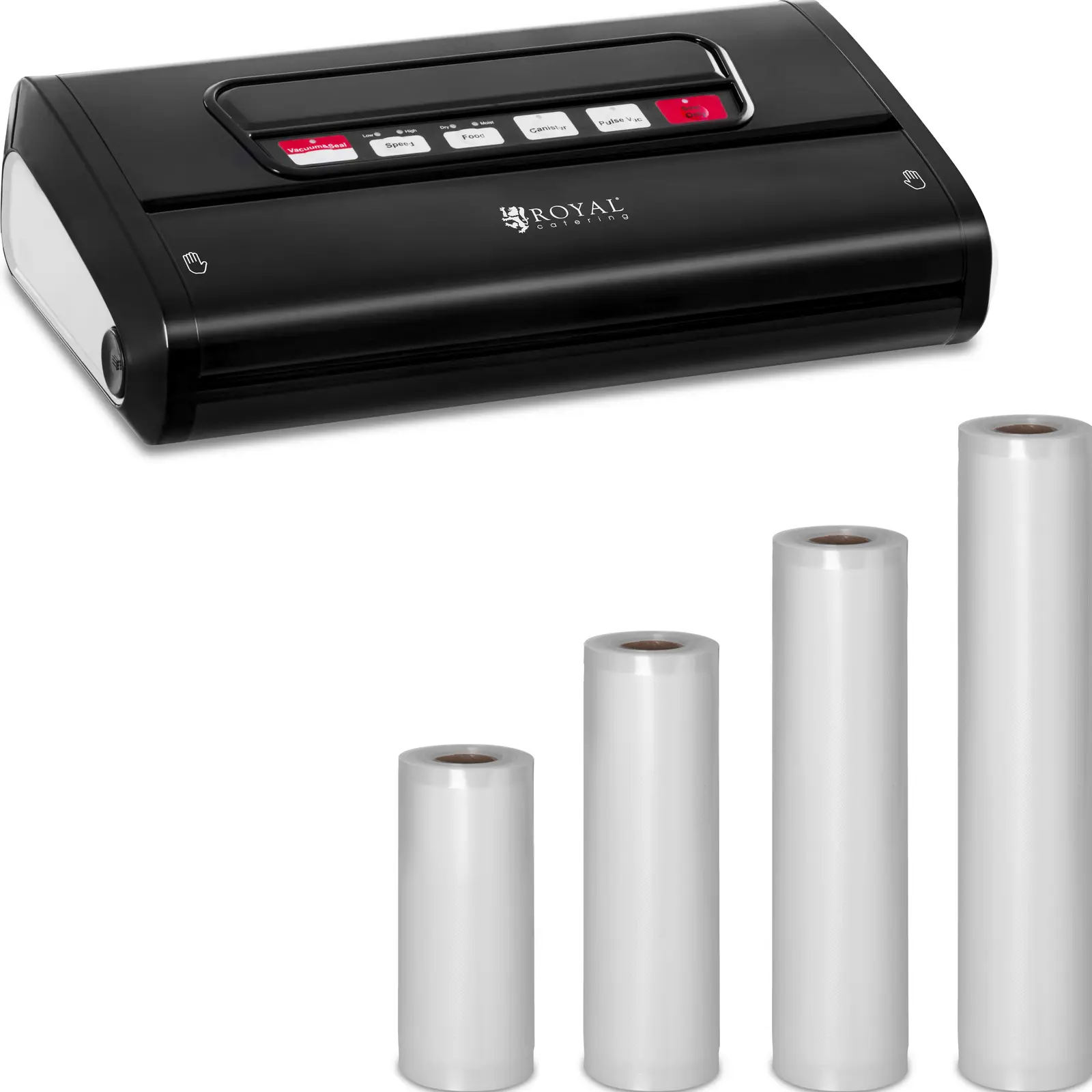 Vakuumiergerät Set mit 4 Rollen Vakuumierbeutel - 15 bis 30 cm - ABS - 32 cm - Black Edition | Dasgastro.de Vakuumiergerät Set mit 4 Rollen Vakuumierbeutel - 15 bis 30 cm - ABS - 32 cm - Black Edition
