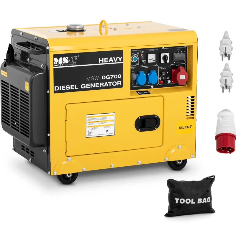 Notstromaggregat 3-Phasen Silent Diesel mit Elektrostart - 5000 W - 7 PS - Tank 14,5 L - 230/400 V