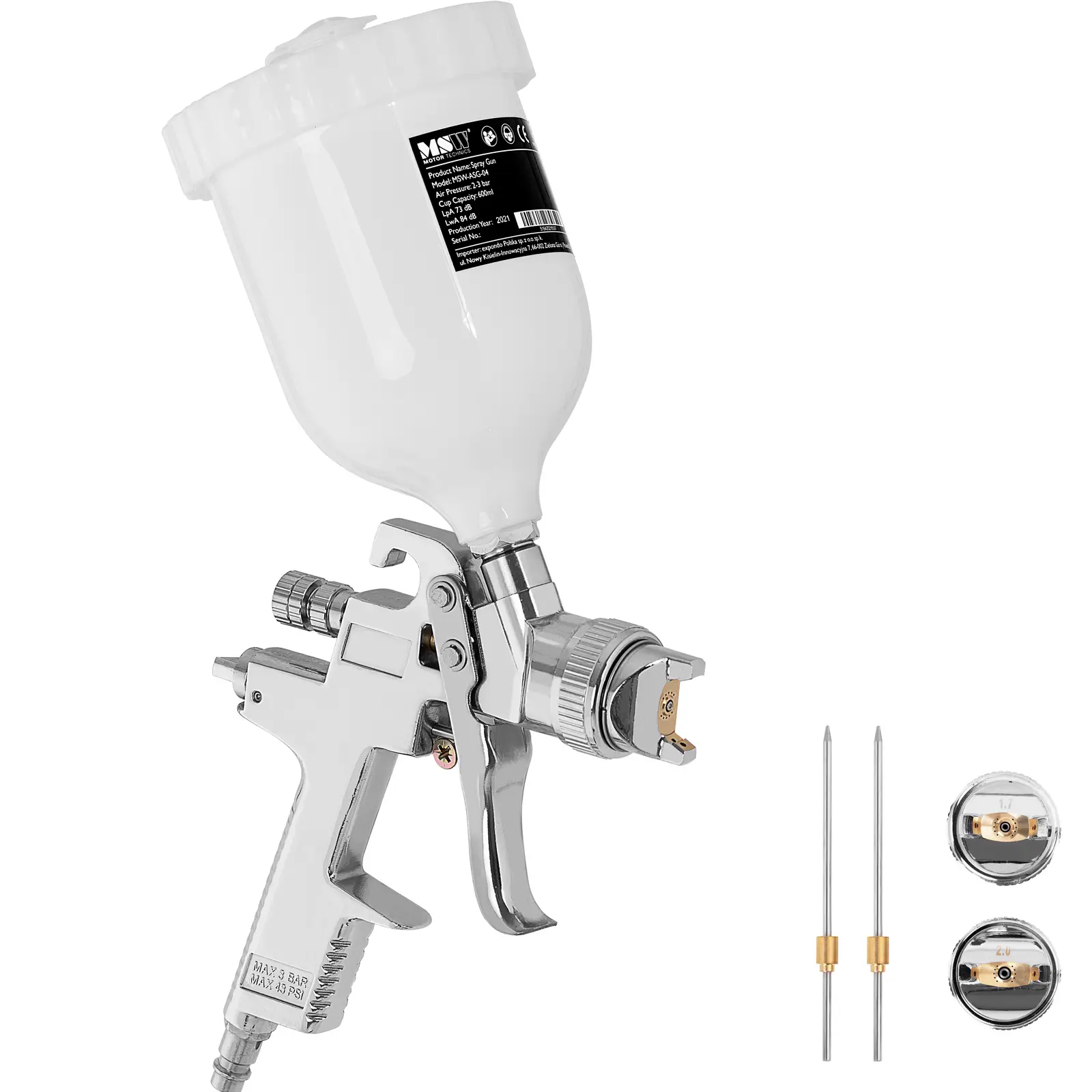 Lackierpistole - 600 ml - 3,5 - 5,0 bar - 3 Düsen | Dasgastro.de Lackierpistole - 600 ml - 3,5 - 5,0 bar - 3 Düsen