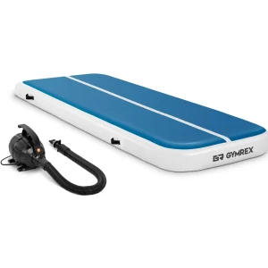 Set Aufblasbare Turnmatte inklusive Luftpumpe - 300 x 100 x 20 cm - 150 kg - blau/weiß