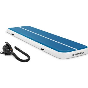 Set Aufblasbare Turnmatte inklusive Luftpumpe - 400 x 100 x 20 cm - 200 kg - blau/weiß