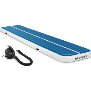 Set Aufblasbare Turnmatte inklusive Luftpumpe - 500 x 100 x 20 cm - 250 kg - blau/weiß