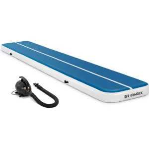 Set Aufblasbare Turnmatte inklusive Luftpumpe - 600 x 100 x 20 cm - 300 kg - blau/weiß