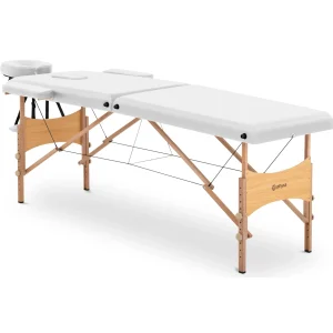 Massageliege klappbar - extrabreit (70 cm) - neigbare Kopf- und Fußstütze - Buchenholz - weiß