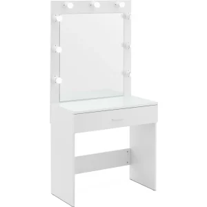 Schminktisch mit Spiegel und Licht - 80 x 40 x 160 cm - weiß