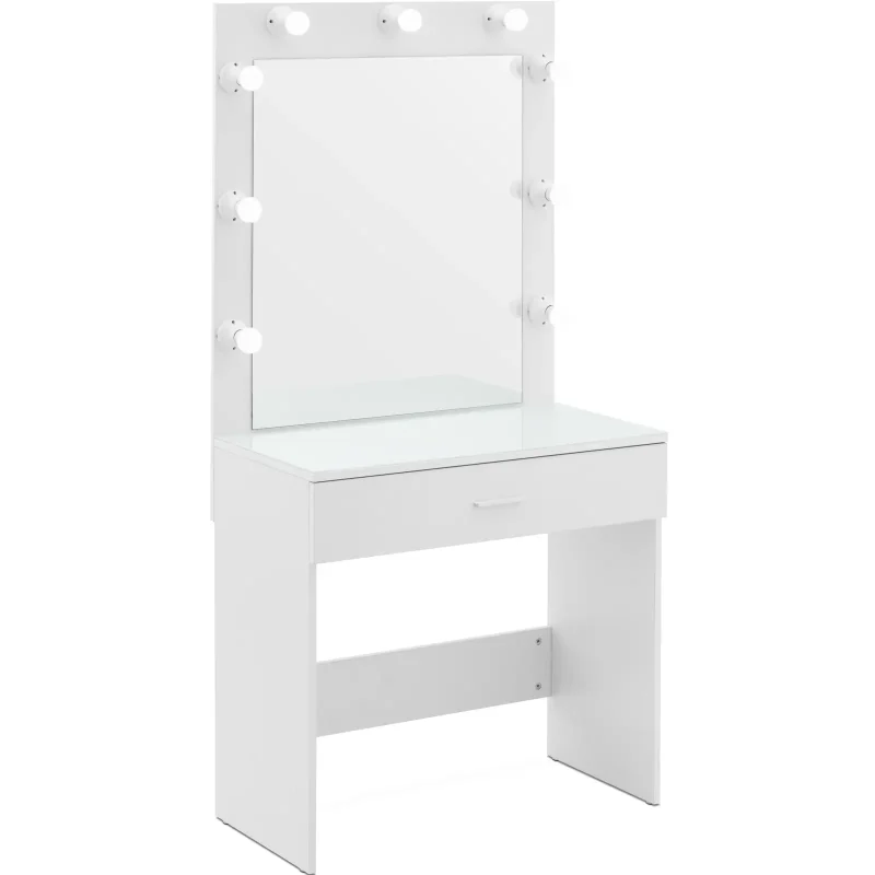 Schminktisch mit Spiegel und Licht - 80 x 40 x 160 cm - weiß