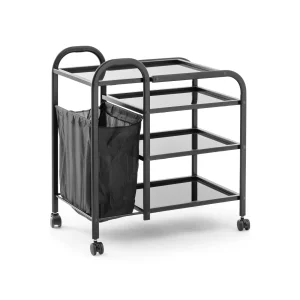 Kosmetikwagen mit Wäschebeutel 5 l - 4 Glasablagen - Schwarz