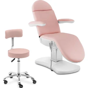 Kosmetikliege & Rollhocker mit Lehne - rosa, weiß