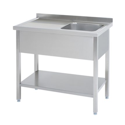 Spülbecken mit Ablage links und Bodenregal - 1600 x 600 x 850 mm
