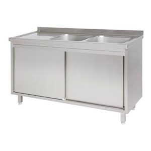 Doppel Spültisch mit Ablage links - 1600 x 600 x 850 mm