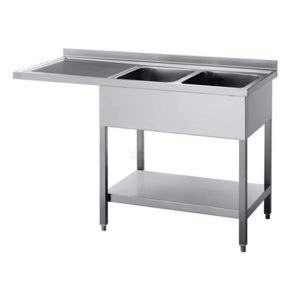 Doppelspültisch mit Bodenregal (Ablage links) - 1800 x 600 x 900 mm