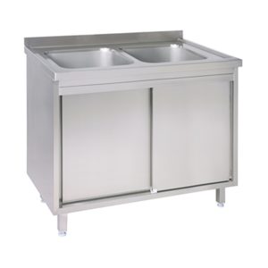 Doppel Spültisch mit Schiebetür ohne Ablagefläche - 1000 x 700 x 850 mm