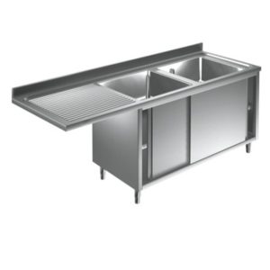 Doppel Spülschrank mit Schiebetür und (Ablage links) - 1500 x 600 x 900 mm