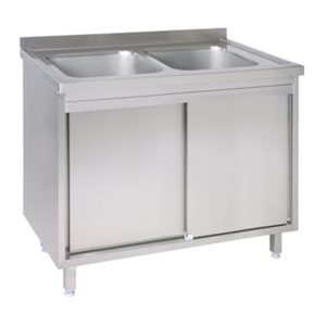 ECO Doppel Spültisch mit Schiebetür ohne Ablagefläche - 1000 x 600 x 850 mm
