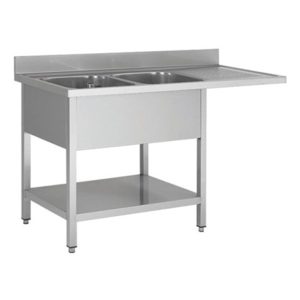 ECO Doppelspültisch mit Bodenregal Ablagefläche rechts - 1600 x 600 x 900 mm