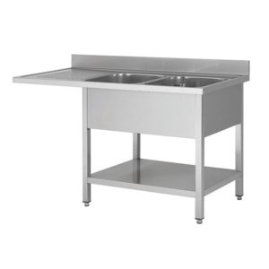 ECO Doppelspültisch mit Bodenregal Ablagefläche links - 1800 x 700 x 900 mm